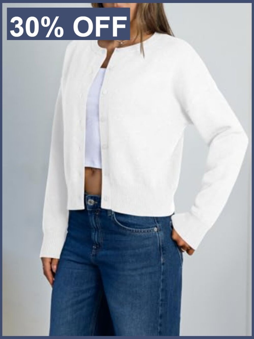 Cropped Cardigan Sweater Open Front Long Sleeve Button Down Y2k Trendy Fall - Picture 3 of 6